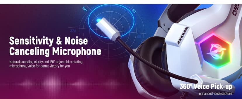 Gaming Headset for PC, Ps4, Ps5, Xbox Headset with 7.1 Surround Sound Gaming Headphones with Noise Canceling Mic, LED Light Over Ear Headphones for Switch, Xbox Series X/S, Laptop, Mobile White