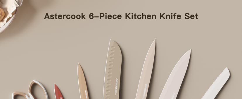 Astercook Knife Set, 13 Pieces Kitchen Knives Set with Healthy Anti-Rust Coating, Dishwasher Safe, Stainless Steel Chef Knife Sets with 6 Blade Guards, Perfect Holiday Gifts for Kitchen