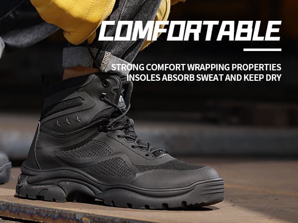 KGJIANDA Steel Toe Boots for Men Work Boots for Men Breathable High Top Work Shoes Lightweight Indestructible Safety Shoes Industry Construction Safety Footwear