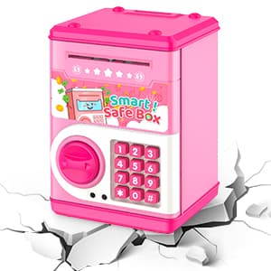 Pink Piggy Bank for Kids with Password Code Lock and Auto Grab Bill Slot, PhilaeEC Real Money Cash Coin Can Saving Box Electronic Money Safe Bank, Hot Gift for 4 7 8 9 10 11 Year Old Boys Girls