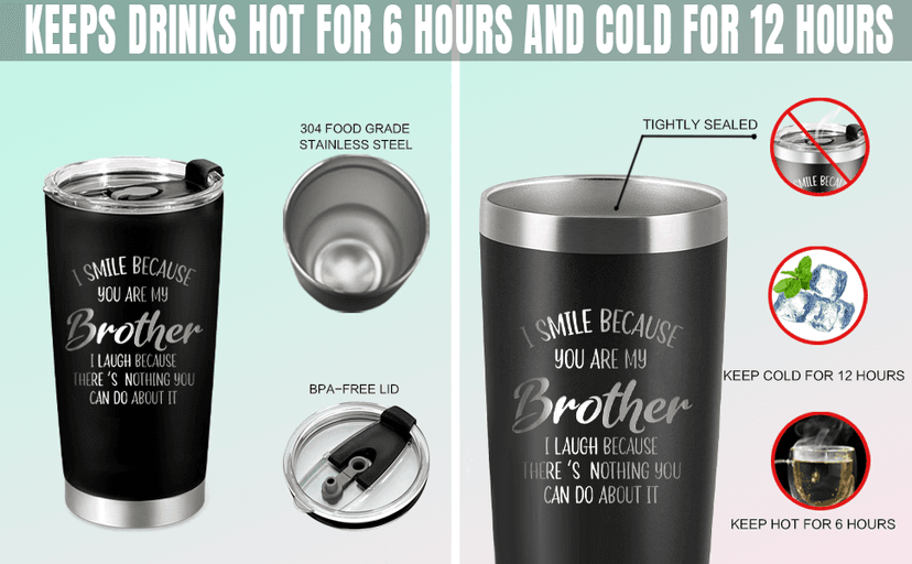 Brother Gifts - Christmas, Birthday, Father's Day Tumbler Coffee Cup from Sister