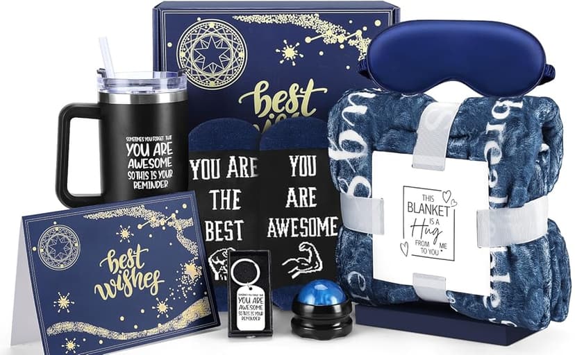 Gift Baskets for Men - Best Birthday Gifts Box, Anniversary Gift Set, Boyfriend Gift Kit, Get Well Soon Basket, Self Care Package, Unique Ideas Present for Man Him Dad Brother Husband Boy Friend