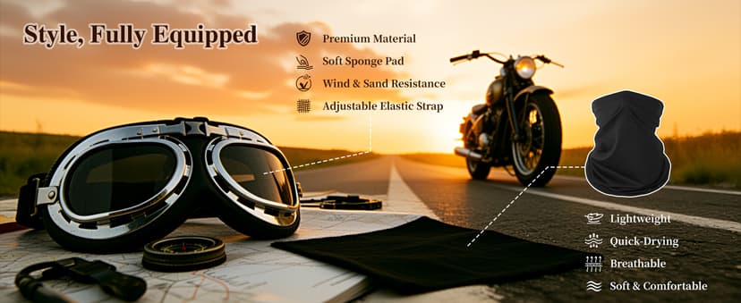 German Style Motorcycle Helmet DOT Approved with Goggles & Mask - Retro Half Helmet with Quick Release Buckle for Motorcycle Motorbike Cruiser, Scooter, Chopper (Adult Men & Women)