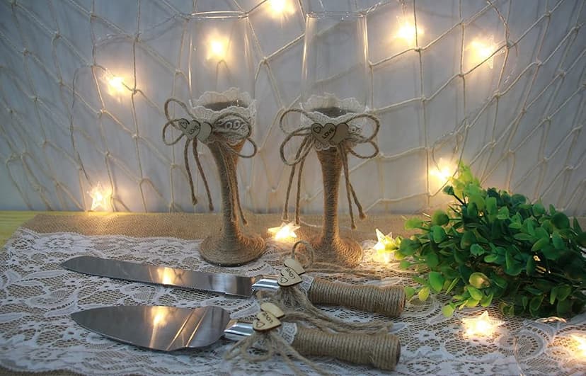 4 Piece Wedding Reception Supplies Wedding Toasting Flutes and Cake Server Set -2 Champagne Glasses, 1 Cutting Knife and 1 Pie Server, Bride and Groom Gifts Wedding Gifts (Gorgeous)