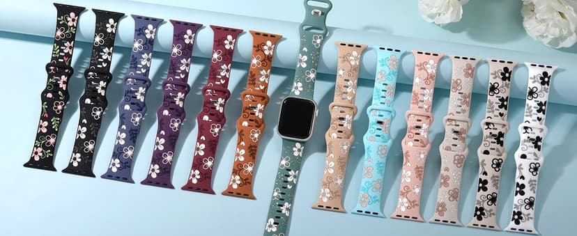 Witzon Floral Band Compatible with Apple Watch Bands For Women 40mm 41mm 38mm 42mm 44mm 45mm 46mm 49mm, Engraved Cute Flower Silicone Dressy Strap for iWatch Series 11 10 9 8 7 6 5 4 3 2 SE Ultra