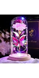 Beferr Christmas Rose Gifts for Women Mom Birthday Gifts, Galaxy Glass Rose Forever Preserved Flowers for Delivery Prime Light Up Rose in Glass Dome with Butterfly Xmas Gifts for Grandma Her Wife