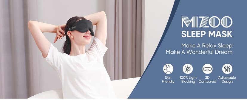 MZOO Luxury Sleep Eye Mask for Side Sleeper Men Women, Zero Eye Pressure 3D Sleeping Mask, Light Blocking Patented Design Night Blindfold, Soft Eye Shade Cover for Travel, Black