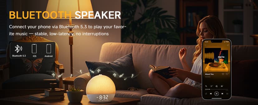 Geuuap Sunrise Alarm Clock White Noise Sound Machine for Bedroom | Natural Wake-Up Light with 30 Soothing Sleep Aids, Bluetooth Speaker, Dimmable Clock, Screen-Free Design for Baby Adults Kids-Khaki