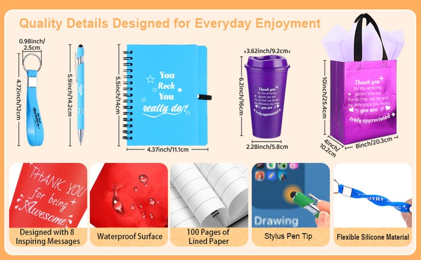 48 Pcs/8 Sets Employee Appreciation Gifts Bulk - Includes Thank You Gift Bags with Tissue Paper Notebooks Pens Cups Keychains - Thank You Gifts for Coworkers Teachers Staff Team Volunteers (Colorful) B0G5DCYSHJ