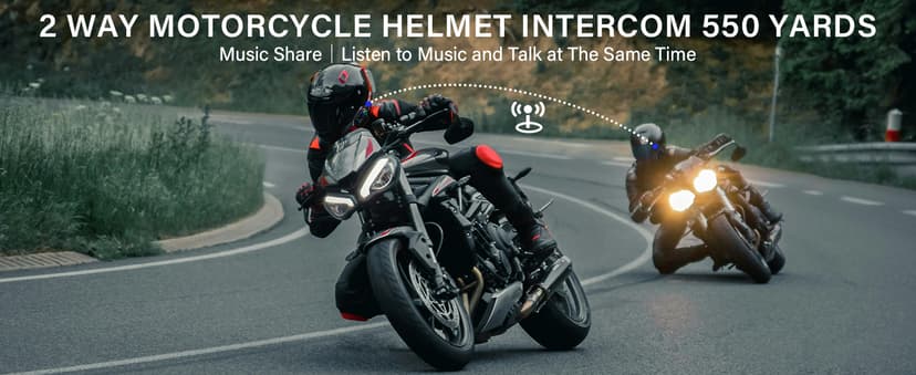 Motorcycle Helmet Bluetooth Headset 2 Way Intercom 550 Yards,HIFI Sound,Noise Cancellation,Music Share,1000mAh,Helmet Speakers Headphones FM,Easy to Connect/Use with Gloves,Waterproof,Voice Assistant
