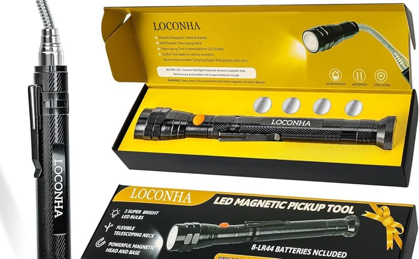Magnetic Pickup Tool with LED Lights, Telescoping Magnet Flashlight, Cool Gadget Birthday Gifts Christmas Day Gifts for Men, Handyman, Husband, Boyfriend, Him, Father, Dad (1 Pack)