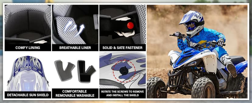 SLMOTO DOT Youth & Kids Motocross Offroad Street Helmet Black Spider Motorcycle Youth Helmet Dirt Bike Motocross ATV Helmet+Goggles+Gloves Medium
