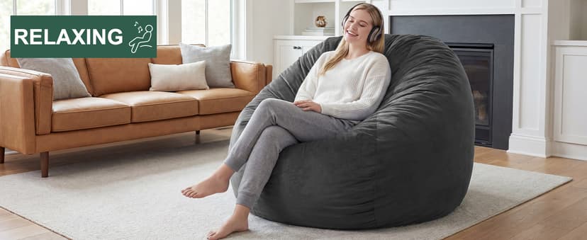 fond + found 5FT Bean Bag Chair for Adults - Giant Memory Foam Bean Bag with Removable Washable Cover, Large Comfy Bean Bag Chair with Handle & Side Pocket for Living Room, Bedroom, Gaming