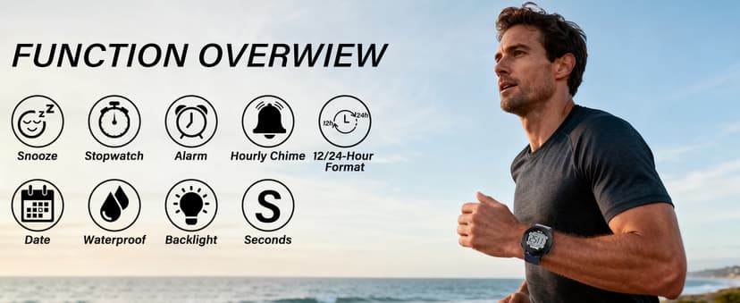 SOCICO Mens Digital Watch Sports Waterproof Outdoor Large Face Military Watches with Stopwatch Back Light Alarm Date Display