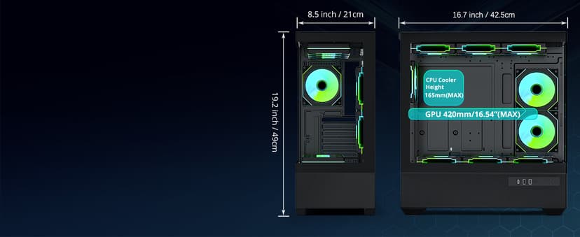 Gaming PC Case, Type-C ATX Computer Case with 6 PWM ARGB Fans Pre-Installed, Full Tower PC Case Full-View Dual Tempered Glass, Black(H2)
