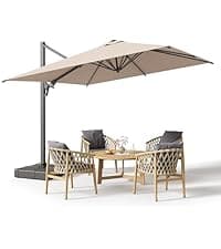 15ft Patio Umbrella with Base,Large Outdoor Double-Sided Rectangle Umbrella with Crank Handle, Market Umbrella for Poolside Garden Deck Backyard Beach Pools, Beige