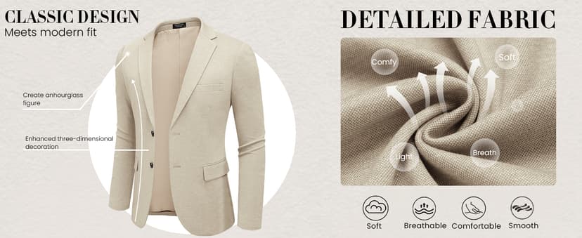 COOFANDY Mens Casual Blazer Knit Sport Coat Lightweight Two Button Suit Jacket