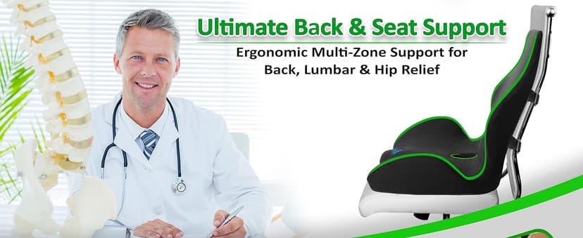 Ergonomic Memory Foam Seat Cushion for Office Chair, Car Seat, Dining, Gaming Chair & Wheelchair, Full Back & Lumbar Support Pillow One Piece, Back Pain Relief, Coccyx, Tailbone & Sciatica Pain Relief