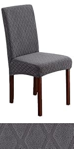 Genina 100% Waterproof Chair Covers for Dining Room Set of 4, Stretch Parson Chair Slipcovers for Kitchen Chairs, Washable Chair Protectors, Leaves-Warm Gray