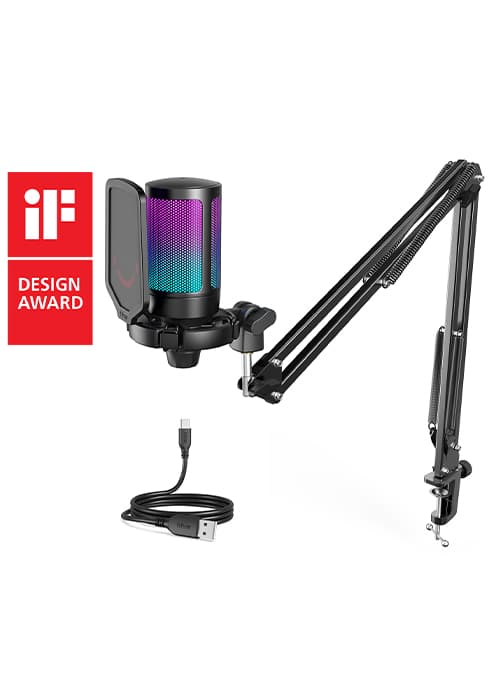 FIFINE Studio Condenser USB Microphone Computer PC Microphone Kit with Adjustable Boom Arm Stand Shock Mount for Instruments Voice Overs Recording Podcasting YouTube Vocal Gaming Streaming-T669