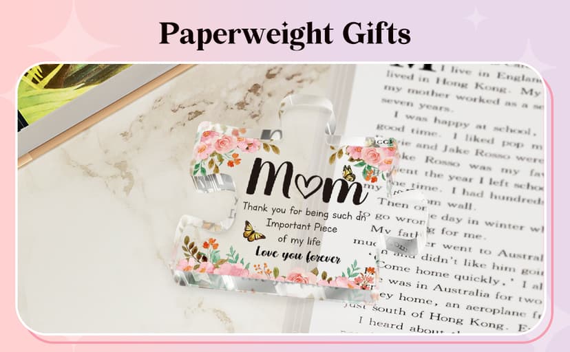 Gifts for Mom - Delicate Mom Birthday Gifts from Daughter Son - Engraved Acrylic Block Puzzle Piece 3.9 x 3.3 inch - Mothers Day Christmas Birthday Gifts for Mom, Ideas