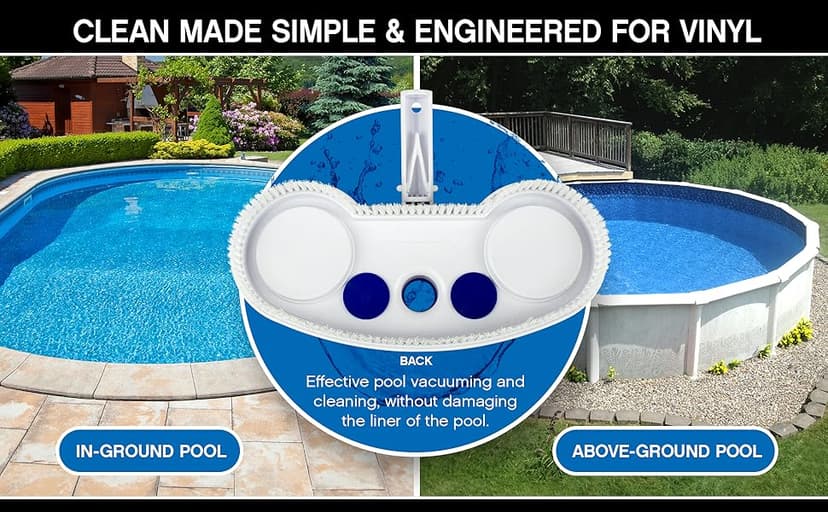 Poolmaster Deluxe Weighted Vinyl Liner Pool Vacuum Head With Air-Relief Valves, Safe Cleaning for Inground & Above-Ground Pools – Fits 1-1/4" & 1-1/2" Hoses