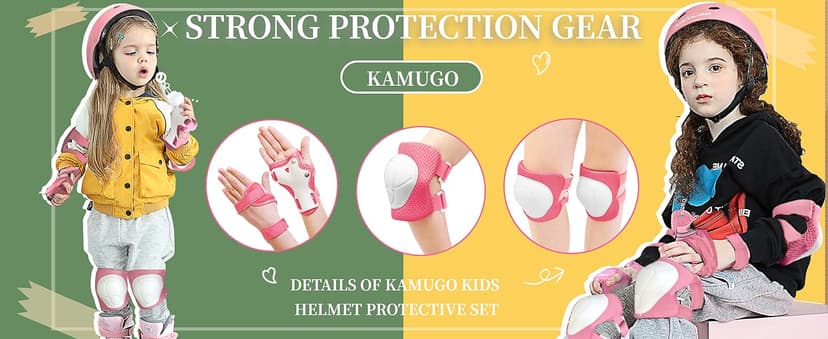 KAMUGO Kids Bike Helmet, Toddler Helmet for Ages 2-8 Boys Girls with Sports Protective Gear Set Knee Elbow Wrist Pads for Skateboard Cycling Scooter Rollerblading