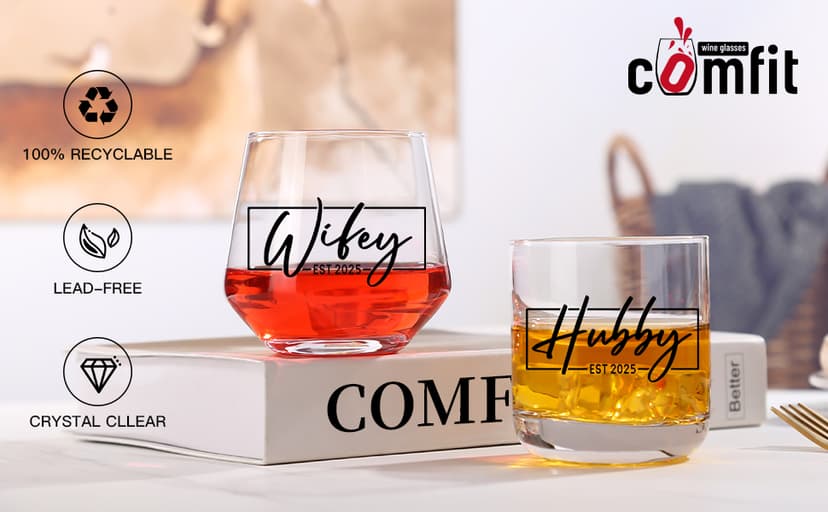 Christmas Gifts for Couples 2025,Wedding Gift, Wifey and Hubby Glasses Set,Bridal Shower Gifts for Bride and Groom, Newly-Married Anniversary for Him and Her,Mr and Mrs Gift,His and Hers Glass