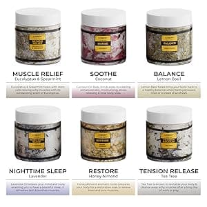 Christmas Gifts for Women Who Have Everything, Epsom Bath Salts Gift Basket Set, Relaxing Self Care Salt W/Essential Oil, Gifts for Mom, Lavender, Eucalyptus, Lemon, Coconut, Tea Tree, Honey Almond