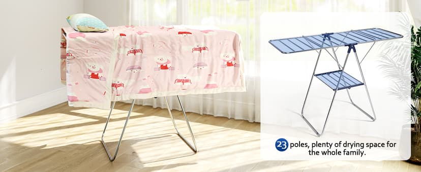 APEXCHASER Clothes Drying Rack, Stainless Steel Drying Rack Clothing with Height-Adjustable, Foldable Gullwings Laundry Drying Rack, Indoor Outdoor Use, No Assembly