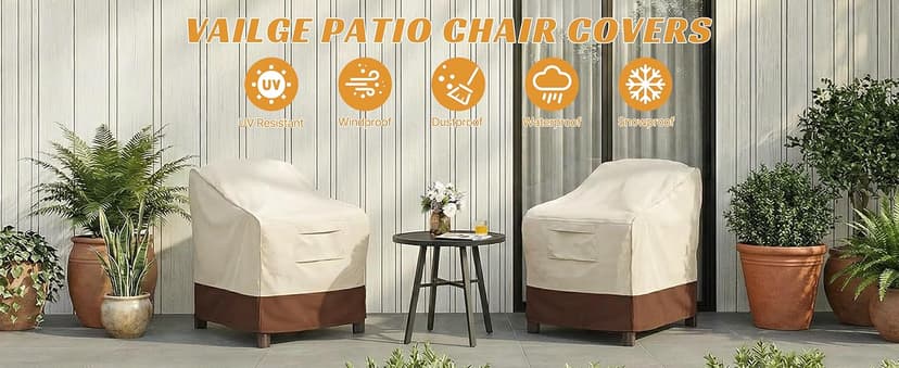 Vailge Patio Chair Covers, Lounge Deep Seat Cover, Heavy Duty and Waterproof Outdoor Lawn Patio Furniture Covers (2 Pack - Large, Beige & Brown)