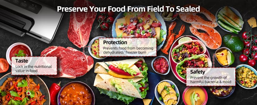 Precision Vacuum Machine,Pro Food Sealer with Built-in Cutter and Bag Storage(Up to 20 Feet Length), Both Auto&Manual Options,2 Modes,Includes 2 Bag Rolls 11”x16’ and 8”x16’,Compact Design