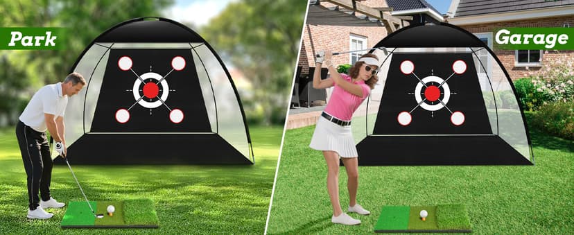Golf Net 10x7FT with Tri-Turf Mat, Ball, Target & Bag, All-in-One Golf Practice Hitting Net for Backyard Driving, Chipping & Swing, Indoor Outdoor Training Aid, Gift for Men Dad Him Golfer