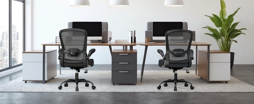 Mimoglad Ergonomic Office Chair - Desk Chair with Flip-up Armrests & 135° Recline, Adjustable Lumbar Support - Space-Saving Task Chair for Business/Team Office & Home (Black, 350lbs)