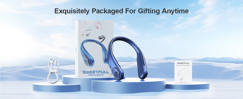 SWEETFULL Portable Neck Fan 360° Cooling Bladeless Personal Fan | No Hair Twisting - 4000mAh USB Rechargeable Wearable Fan for Travel, Birthday Gifts for Men, Women, Mom, and Dad