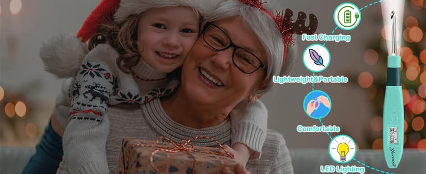 Yarniss 18 Size Counting Crochet Hooks with Light, Digital Counter Crochet Hooks Set with Case (2.0mm~14.0mm)