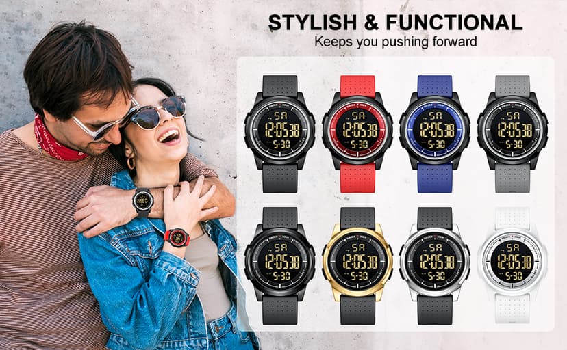 GOLDEN HOUR Ultra-Thin Minimalist Sports Waterproof Digital Watches Men with Wide-Angle Display Rubber Strap Wrist Watch for Men Women