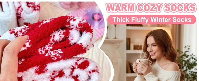 Womens Fuzzy Socks Warm Fluffy Cozy Winter Slipper Thick Fleece Heart Socks 5 Pairs B0DK1SNMFD