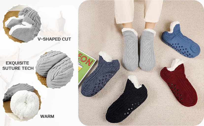 Unisex Fluffy Fuzzy Warm Slipper Socks for Men Women, Thick Fleece Lined Non-Slip Socks Indoor Floor B0DCS3T47Z