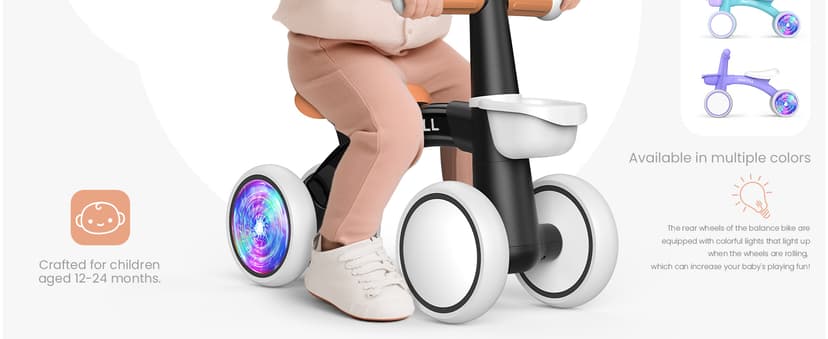 12-24 Months Toddler First Ride on Toys, Colorful Lighting Rear Wheels, Adjustable Seat Baby Walker, Basket Umatoll Baby Balance Bike Toy for 1 Year Old Boy Girl, First Birthday Gift B0CR6VKXJ7