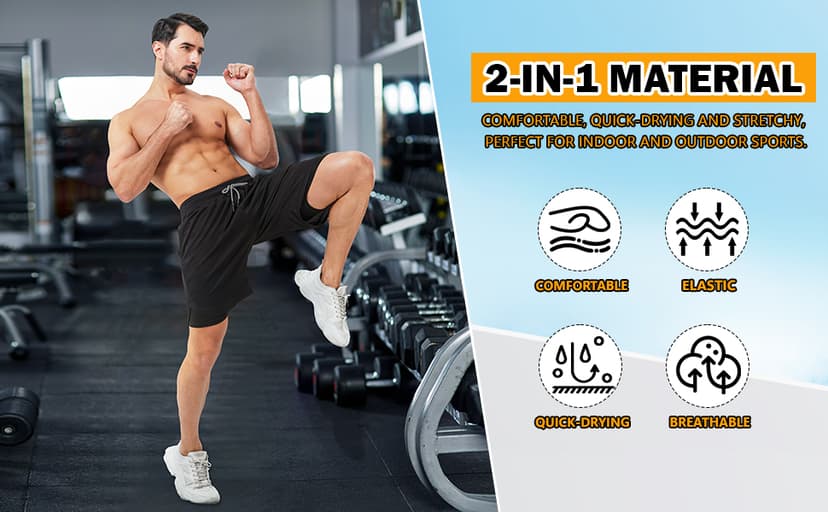 3 Pack Men's 2 In1 Gym Shorts Men with Pockets 7 inch Workout Shorts Men Running Shorts with Liner&Towel Loop