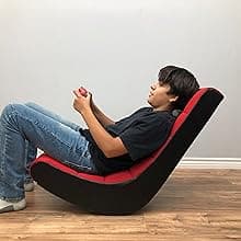 The Crew Furniture Classic Video Rocker Floor Gaming Chair, for Kids and Teens, PU Faux Leather & Polyester Mesh, Black/Red