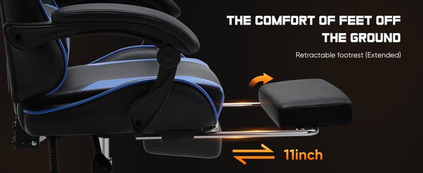 DUMOS Ergonomic Gaming Office Desk Chair with Linkage Armrests for Adults, Height Adjustable Computer Chair with Footrest and Headrest, PU Leather 360° Swivel Recliner with Lumbar Support, Deep Blue