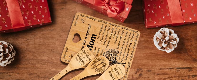 4-Piece Engraved Bamboo Mom Mother Mommy Cutting Board Set from Daughter or Son for Birthdays, Christmas, Mother's Day Birthday Gifts for Mom, "Recipe for a Special Mom" Cutting Board Set B0CXXM43B5