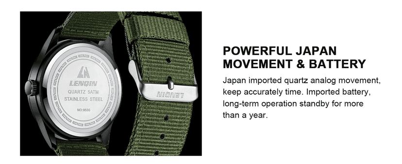 LN LENQIN Mens Watches Unisex Military Sport Nylon Strap Stylish Luminous Fashion Analog Quartz Watch for Men Waterproof Army Tactical Casual Wristwatch