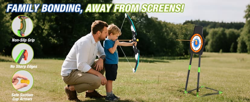 2 Pack Bow and Arrow for Kids, LED Light Up Archery Set with 24 Suction Cup Arrows, 1 Standing Target, 6 Score Targets & 2 Quiver, Indoor Outdoor Sport Gifts for Boys Girls Ages 4-8