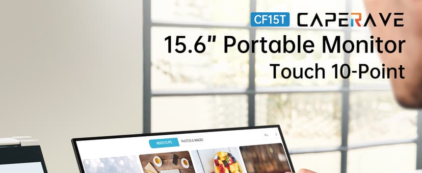 CAPERAVE 15.6'' Portable Monitor Touchscreen, FHD IPS Touch Screen with Tempered Glass, Travel Monitor with Kickstand & Speaker, HDMI USB C External Monitors for Mac Laptop Phone Computer