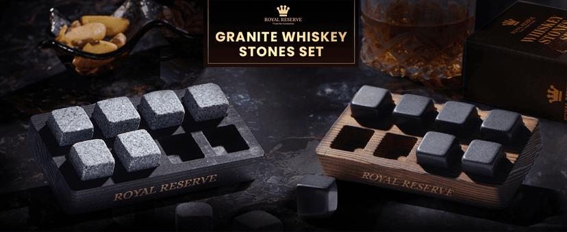 Whiskey Stones Gift Set by Royal Reserve – Artisan Crafted Reusable Chilling Rocks for Scotch Bourbon – Stocking Stuffer for Men - Whiskey Gifts for Husband Guy Dad Boyfriend