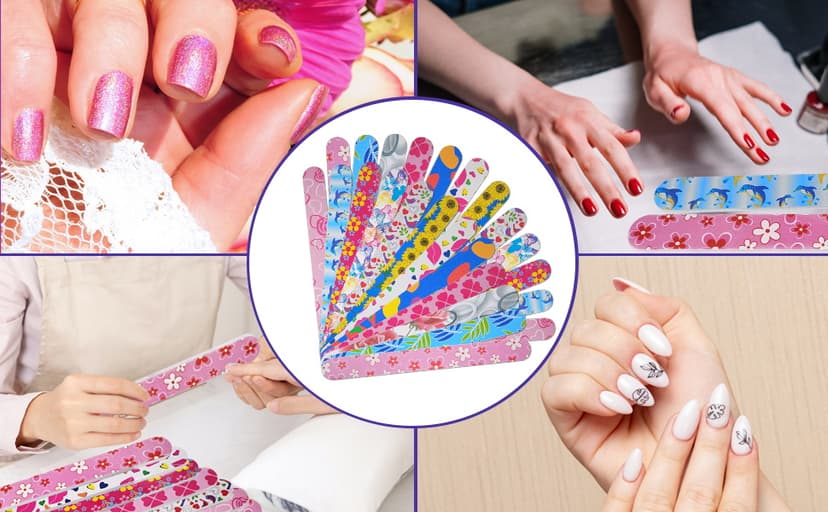 Nail Files (24 Pack), Colorful Emery Board Nail File for Natural Nails Double Sided 180 Grit Professional Fingernails Emory Boards Buffer Manicure Tool Nail Shaping Buffing Smoothing Filers Flowery
