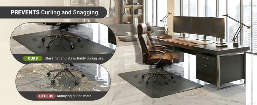 Office Rolling Chair Mat for Hardwood and Tile Floor, Black, Anti-Slip, Non-Curve, Chair Mat Best for Under The Computer Desk, 47 x 35 Rectangular Non-Toxic Plastic Protector, Not for Carpet